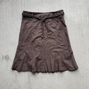 Y2K DKNY Vintage Brown Cotton Boho Midi Skirt Size 14 Earthy fairy Beaded Belt